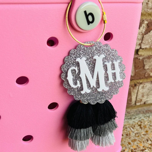 Fish Tail Monogram Bag Charm - Glitter & Confetti